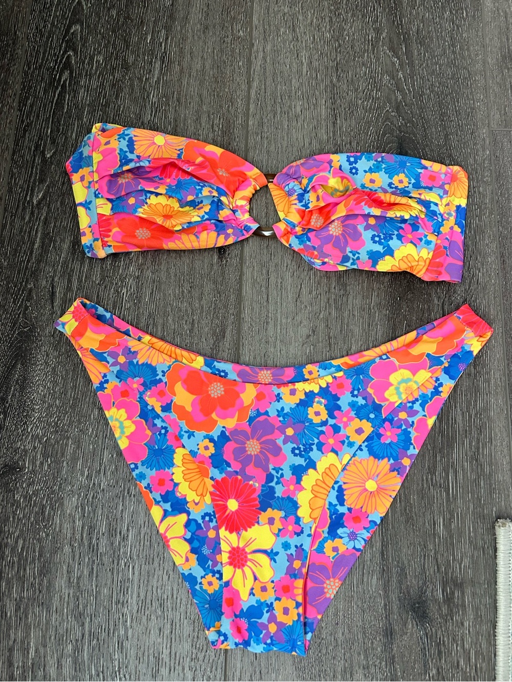 Kulani Kinis Neon Floral Bandeau Bikini Set
